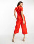 Whistles Petite short sleeve jumpsuit with tie waist in red linen Красный, UK 8 - фото #2