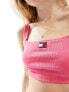 Фото #7 товара Tommy Jeans badge wide rib crop top in pink alert