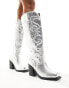 Public Desire Austine knee boot with western stitching in metallic silver