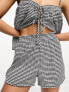 Фото #1 товара The Frolic zircon high waist shirred short co-ord in black and white textured gingham