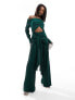 ASOS DESIGN plisse bardot twist front wide leg jumpsuit in bottle green 32 - фото #1