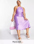 Фото #1 товара COLLUSION PLUS halterneck floral jacquard satin midi dress in purple