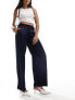 Фото #7 товара Monki low waist satin tailored trousers in navy blue