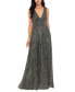 ფოტო #1 პროდუქტის Women's Metallic V-Neck Sleeveless Gown