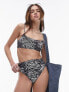 Topshop high waist high leg bikini bottoms in mono animal print