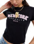 ASOS DESIGN baby tee with new york brooklyn bear graphic in black