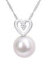 ფოტო #1 პროდუქტის Cultured South Sea Pearl (9-1/2mm) & Diamond (1/20 ct. t.w.) Heart 17" Pendant Necklace in 10k White Gold
