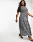 Yours shirred bardot maxi dress in mono daisy print