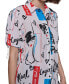 Фото #9 товара Women's Printed Bungee-Sleeve Button-Down Top