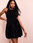 ASOS LUXE bubble hem mini dress in black sequin Черный, 32 - фото #1