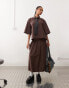 Фото #4 товара COLLUSION oversized boxy short sleeve shirt co ord in chocolate