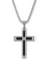 ფოტო #1 პროდუქტის Diamond Accent Cross 22" Pendant Necklace in Stainless Steel & Black Ion-Plate, Created for Macy's