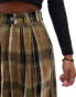 Noisy May Petite high waist wide leg trousers with pleat detail in khaki check