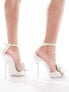 Public Desire Alexia mid heeled sandal with embellished flower in cream satin