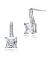White Gold Plated with Princess Cubic Zirconia Solitaire Drop Earrings
