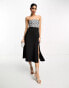 ASOS DESIGN silver sequin embellished bandeau skater midi dress in black