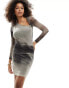 Bershka asymetric mesh mini dress in grey ombre grau, S - EU 36 - фото #2