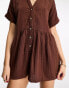 Miss Selfridge double cloth button through shirt playsuit in brown