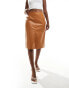 Фото #1 товара ASOS DESIGN faux leather split front midi skirt in tan