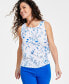 Фото #1 товара Women's Smocked Floral-Print Sleeveless Top, Created for Macy's