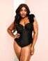 ASOS LUXE Curve bardot swimsuit with tulle corsage strap detail in black