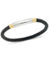 Two-Tone Woven Black Leather Bracelet in Stainless Steel & Yellow Ion-Plate