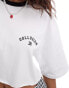 COLLUSION boxy crop tee with varsity logo in white