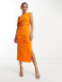 ASOS DESIGN bengaline asymetric drape midi dress in bright orange