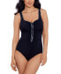 ფოტო #1 პროდუქტის Women's Shirred Zip-Front One-Piece Swimsuit