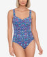 Фото #1 товара Swim Solutions Women Tummy-Control Shirred One-Piece Swimsuit Blue Sz 10 306474