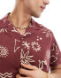 ASOS DESIGN relaxed revere linen look shirt in astrology sign print in red