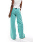 Фото #2 товара ASOS DESIGN seersucker tie waist wide leg trouser in green & pink stripe