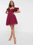 Anaya With Love mini puff sleeve dress in red plum - RED