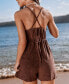 Фото #2 товара Women's Brown Plunging Wide Leg Jersey Romper