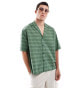 ASOS DESIGN short sleeve boxy oversized revere collar broderie shirt in dark green