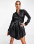 Фото #2 товара TFNC satin wrap mini dress in black