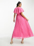 Фото #3 товара ASOS DESIGN Petite angel cape sleeve pleated hem maxi dress in hot pink