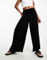 ASOS DESIGN Petite tie belt wide leg trouser culottes in black