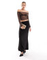 ASOS DESIGN mesh off the shoulder twist front top in chocolate