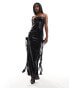 Фото #2 товара Kaiia rose corsage detail sequin cami maxi dress in black