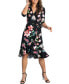 Women's Flirty Flounce Midi Wrap Dress with 3/4 Sleeves