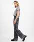 Juniors' Printed Smocked-Waist Wide-Leg Pants