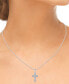 ფოტო #2 პროდუქტის Diamond Baguette & Round Cross 18" Pendant Necklace (1/4 ct. t.w.) in 14k White Gold