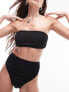 Topshop mix and match crinkle high waist high leg bikini bottoms in black