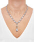 Cubic Zirconia Mixed Cut Teardrop 18" Lariat Necklace in Sterling Silver