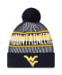 Фото #1 товара Men's Navy West Virginia Mountaineers Logo Striped Cuff Knit Hat with Pom