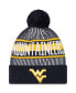 ფოტო #1 პროდუქტის Men's Navy West Virginia Mountaineers Logo Striped Cuff Knit Hat with Pom