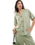 Wednesday's Girl striped linen shirt co-ord in sage green