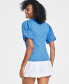 Фото #2 товара Women's Eyelet-Sleeve Scoop-Neck Knit Top, Created for Macy's