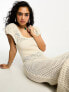 Object open crochet midi dress with cap sleeves in cream